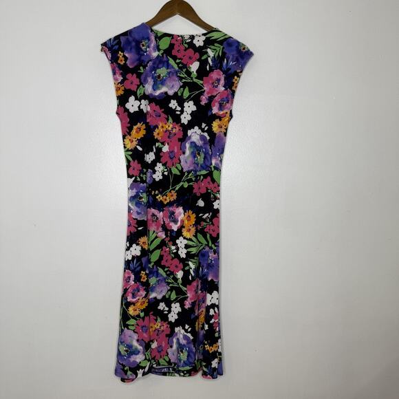 Ralph Lauren Dress Womens Medium Black Floral Sleeveless V Neck Stretch Spring - Picture 5 of 7